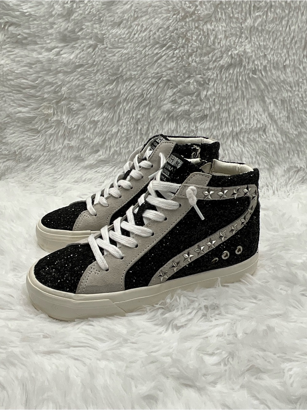 Vintage Havana Sneakers Size 6.5 Black Glitter High-Top Sneakers Silver Studded
